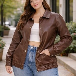 Women's Chocolate Brown Faux Leather Bomber Jacket